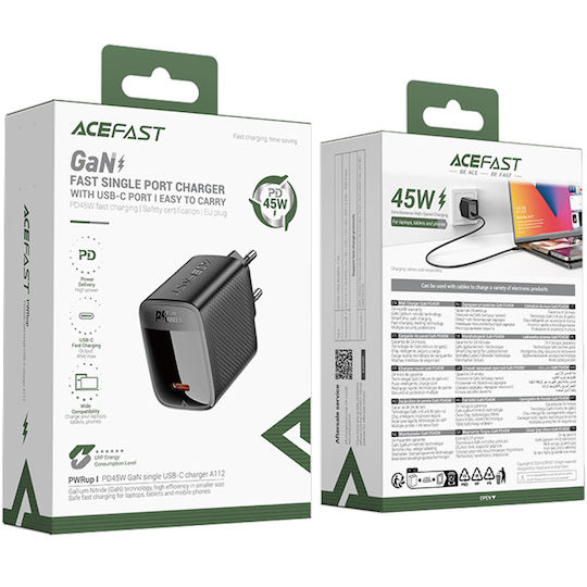Acefast Φορτιστής Χωρίς Καλώδιο GaN με Θύρα USB-C 45W Power Delivery Μαύρος (A112)
