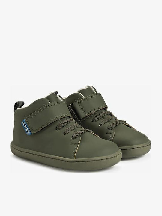 Kids Boots Barefoot with Hoop & Loop Closure Khaki