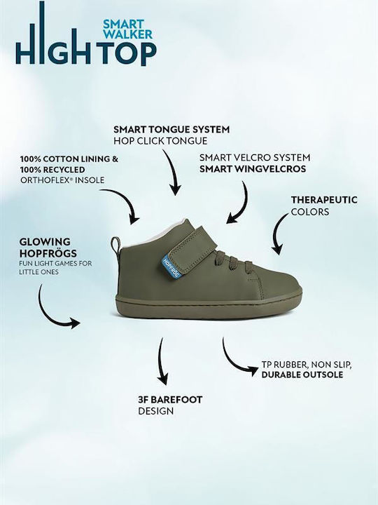 Kids Boots Barefoot with Hoop & Loop Closure Khaki
