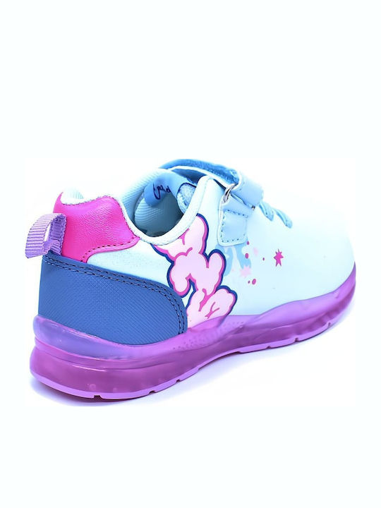 Stitch Kids Sneakers with Hoop & Loop Closure and Blue Lights
