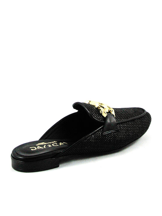 Flat Leather Mules in Black Color