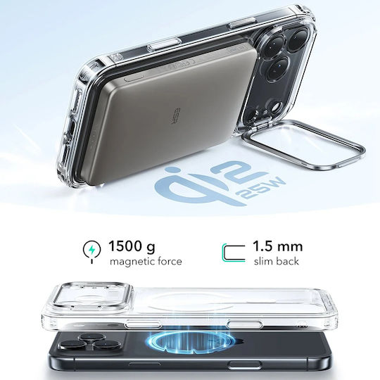 ESR Classic Hybrid Halolock Kickstand Umschlag Rückseite Metallisch Transparent (iPhone 17 Pro)