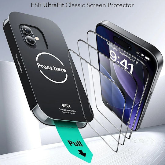 ESR Ultrafit Tempered Glass 3pcs (iPhone 17 / 17 Pro / 16 Pro)