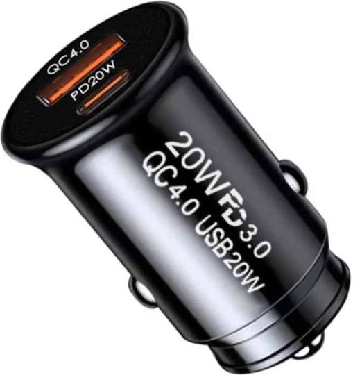 Techsuit Зарядно за кола 40W Бързо Зареждане с Портове: 1xUSB 1xType-C Черен Цвят