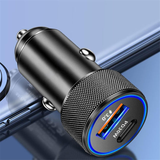Techsuit Încărcător Auto 48W Încărcare Rapidă cu Porturi: 1xUSB 1xType-C Negru Culoare