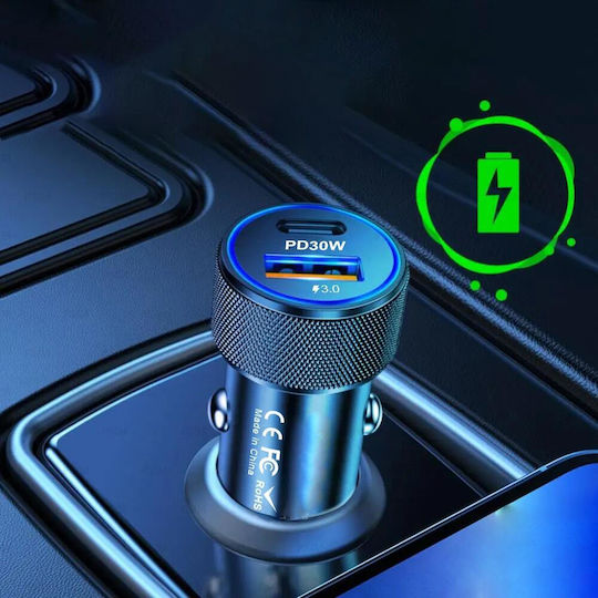 Techsuit Încărcător Auto 48W Încărcare Rapidă cu Porturi: 1xUSB 1xType-C Negru Culoare