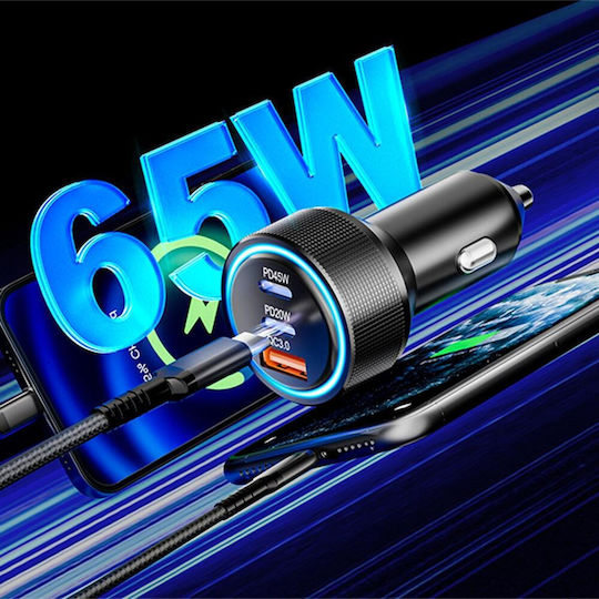 Techsuit Φορτιστής Αυτοκινήτου 60W Γρήγορης Φόρτισης με Θύρες: 2xUSB 2xType-C μαζί με Καλώδιο Type-C Ασημί Χρώμα