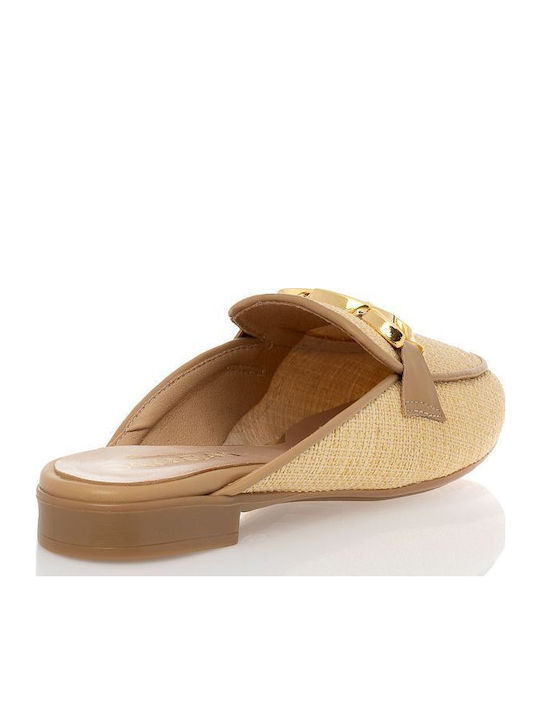 Flat Δερμάτινα Mules σε Μπεζ Χρώμα