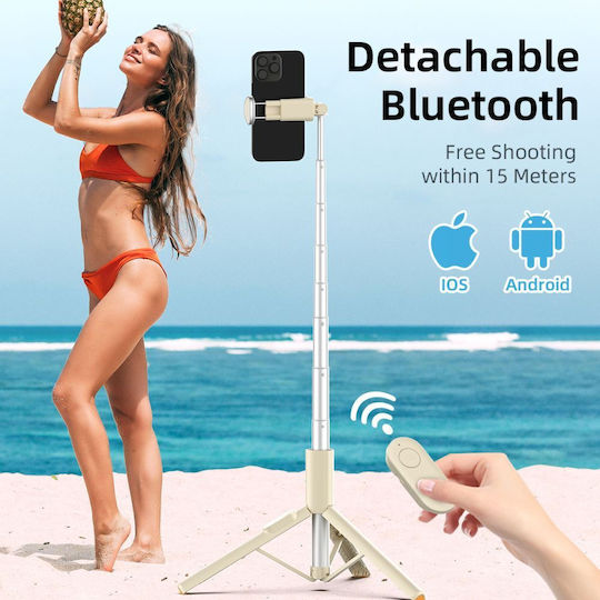 Tech-Protect L09s Selfie Stick Cell Phone Tripod Bluetooth Beige