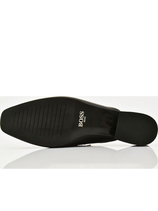 Leather Mules with Chunky Low Heel in Black Color