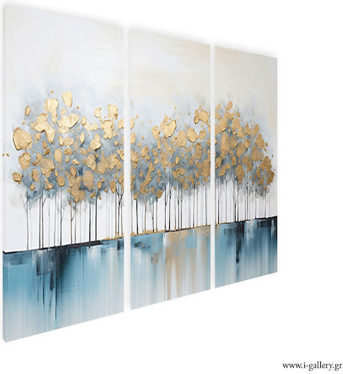 Canvas Painting Abstract Gold Forest Threefold Triptych 100x70 Cm 3 Pieces 33x70cm