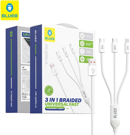 Blueo Braided USB-A to Lightning Cable 60W Λευκό
