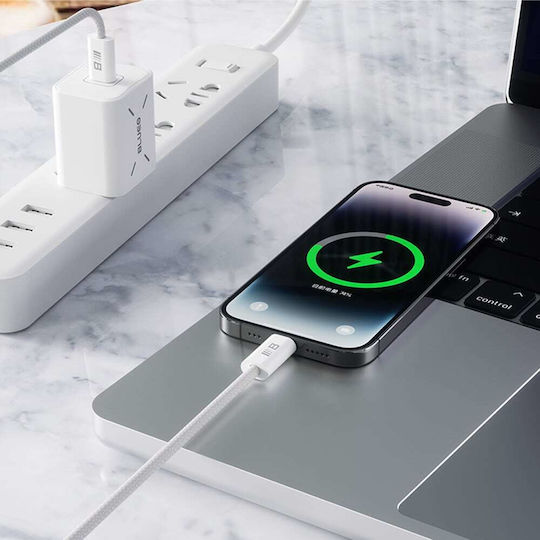 Blueo Braided USB-C to Lightning Cable 60W Λευκό 2m