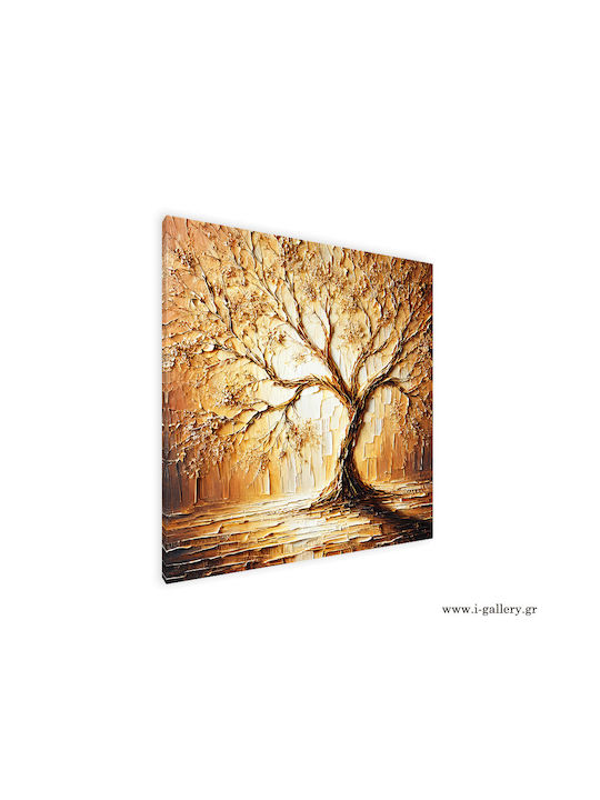 Canvas Painting Gold Tree Brushes 90x90 Cm