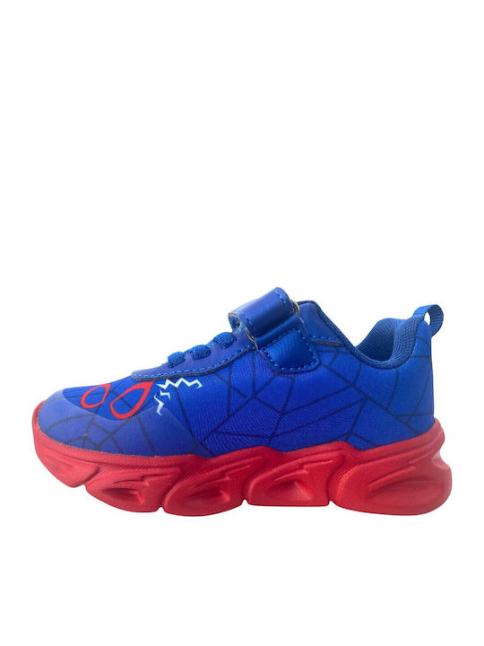 Disney Spiderman Kids Sneakers Anatomic with Hoop & Loop Closure with Lights Blue / Red