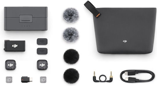 DJI Mic 3 (2 TX + 1 RX + Charging Case) Комплект Безжично Δυναμικό Микрофон Летящ, Колан Журналистически в Черен Цвят