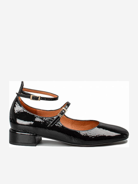 Leather Ballerinas With strap Black