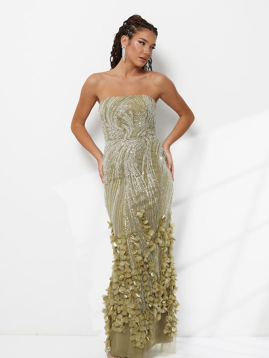 Summer Maxi Evening Dress Strapless Green