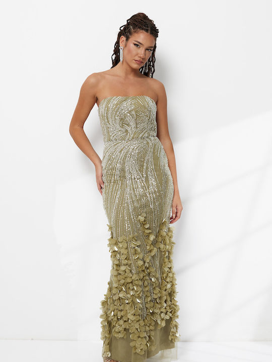 Summer Maxi Evening Dress Strapless Green