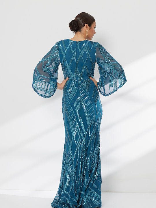 Maxi Abendkleid mit Masche Petrol