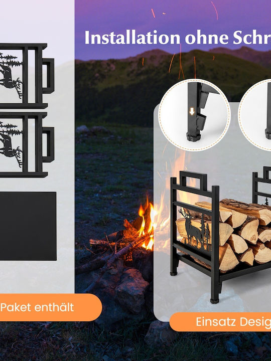 Costway Μεταλλικό Ράφι Αποθήκευσης Ξύλων 46x34x45cm Μαύρο