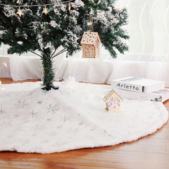 Christmas Tree Skirt Fabric White with Furry Texture D80cm.