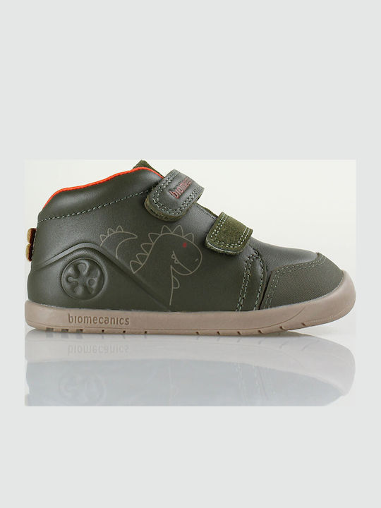 Anatomical Leather Kids Boots with Velcro Green