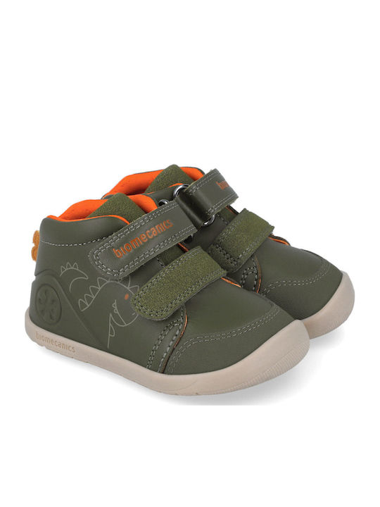 Anatomical Leather Kids Boots with Velcro Green