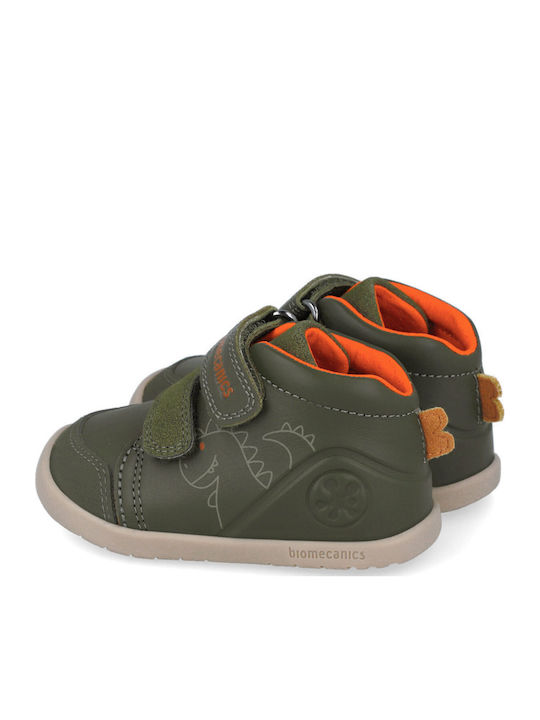 Anatomical Leather Kids Boots with Velcro Green