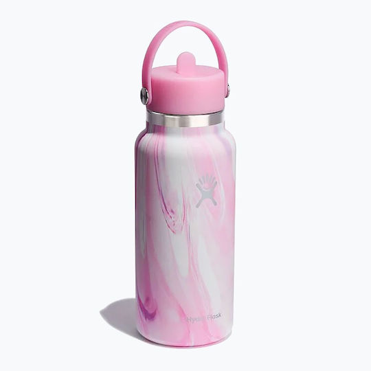 Hydro Flask Flasche Thermosflasche Rostfreier Stahl 945ml Pink Swirl mit Stroh