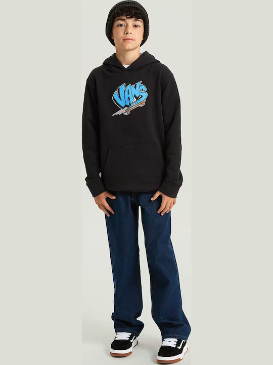 Fleece Επένδυση Παιδικό Φούτερ με Κουκούλα και Τσέπες Black