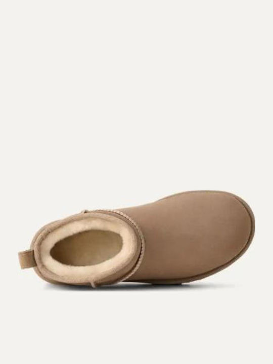 Classic Ultra Mini Suede Γυναικεία Μποτάκια Μπεζ