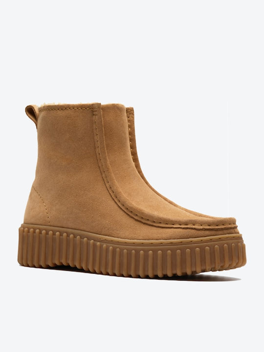 Torhill Cozy Δερμάτινα Γυναικεία Μποτάκια με Γούνα Ταμπά