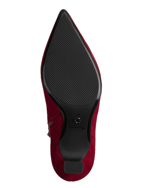Leather Women's Ankle Boots with Medium Heel Red