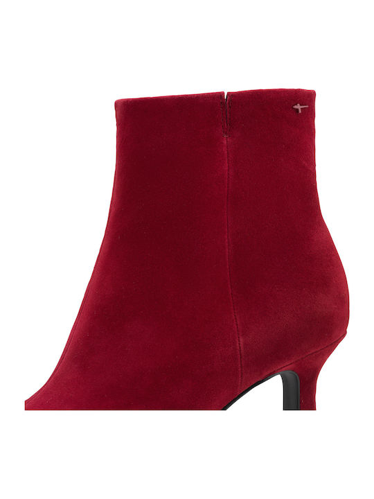 Leather Women's Ankle Boots with Medium Heel Red