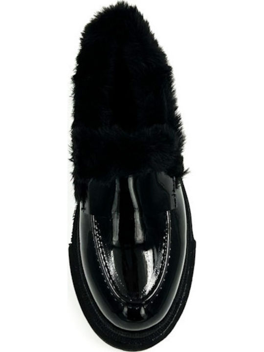 Lackleder Damen Loafers in Schwarz Farbe