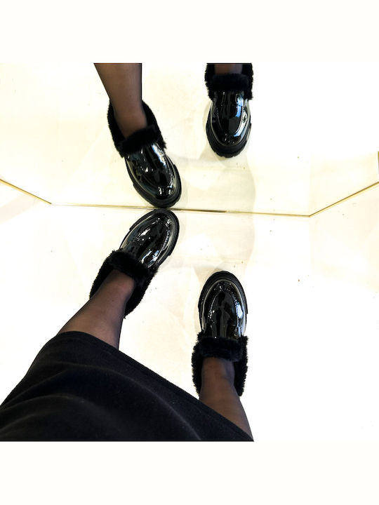 Lackleder Damen Loafers in Schwarz Farbe
