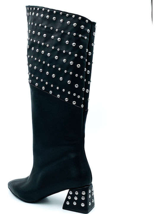 Synthetic Leather Medium Heel Women's Boots Black