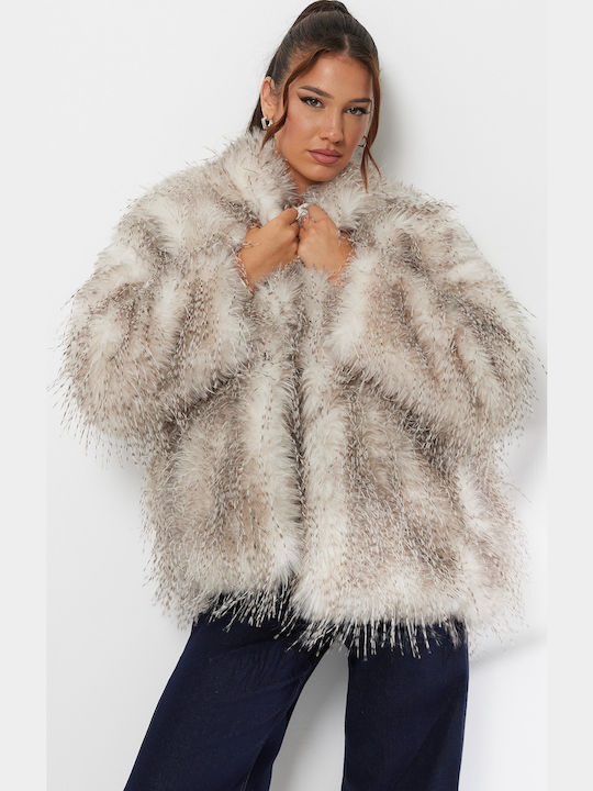 Women's Short Fur Γκρι-μπεζ