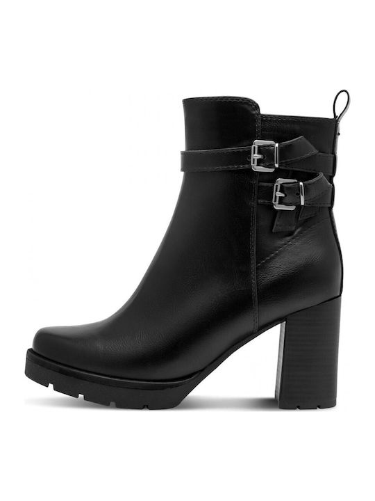 Leather Women's Ankle Boots with High Heel Black