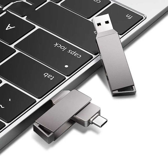 Techsuit 128GB USB 3.0 Stick με σύνδεση USB-A & USB-C Γκρι