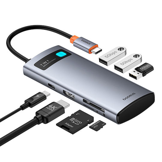 Baseus Metal Gleam 7in1 USB-C Docking Station with HDMI 4K PD Gray