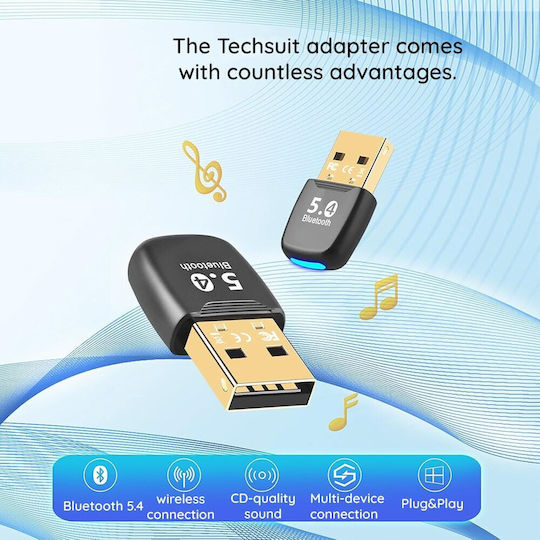 Techsuit Bluetooth Adapter Bluejet A20 PC Bluetooth 5.4 Plug&Play EDR&BLE Black