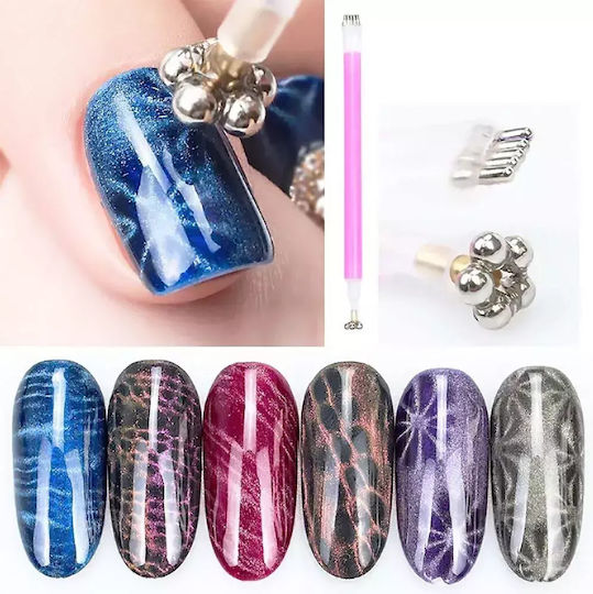 Wd Double Head Pattern Magnet Pen Double-Sided Magnet Nail Polishes Cat Eye Effect Pink