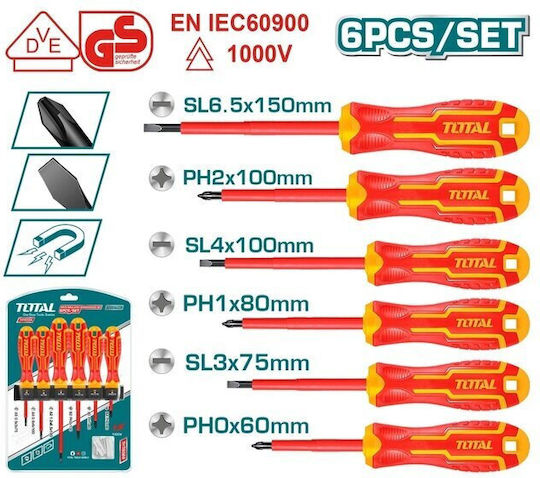 Total Σετ 6 Κατσαβίδια Ηλεκτρολόγου VDE 1000V