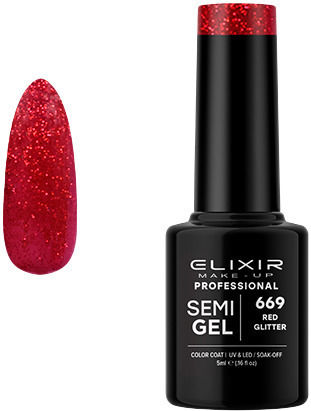 Elixir Semi Gel Хибриден Лак за Нокти 669 Red Glitter с Glitter 5мл 1бр