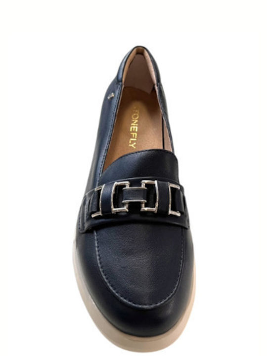 Leather Women's Loafers in Blue Color