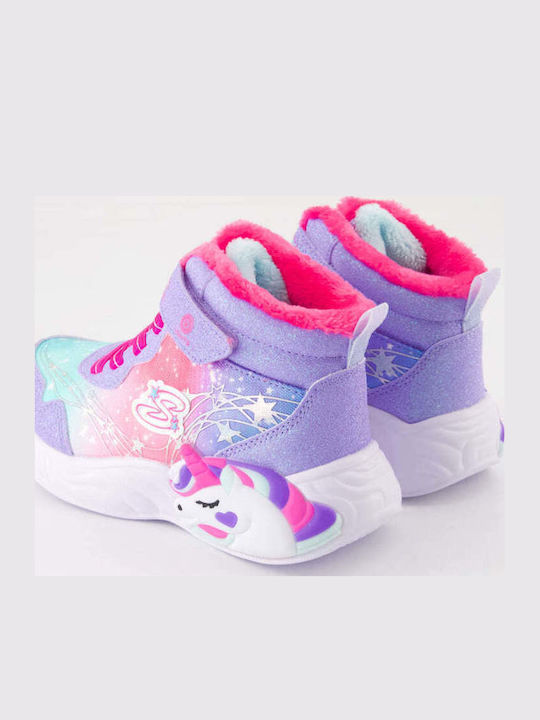 Unicorn Dreams Παιδικά Sneakers High με Σκρατς & Φωτάκια Μωβ