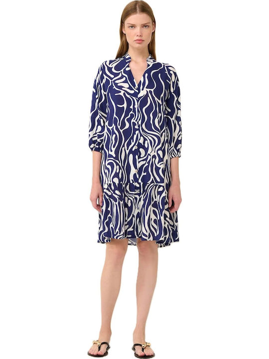 Sommer Mini Damenkleid Mit Blauem Druck