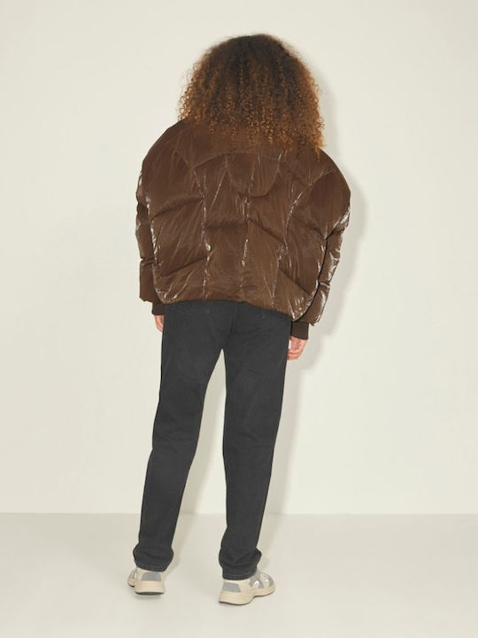 Women's Short Puffer Jacket for Winter Brown